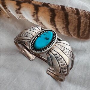 Vintage turquoise and silver statement cuff bracelet